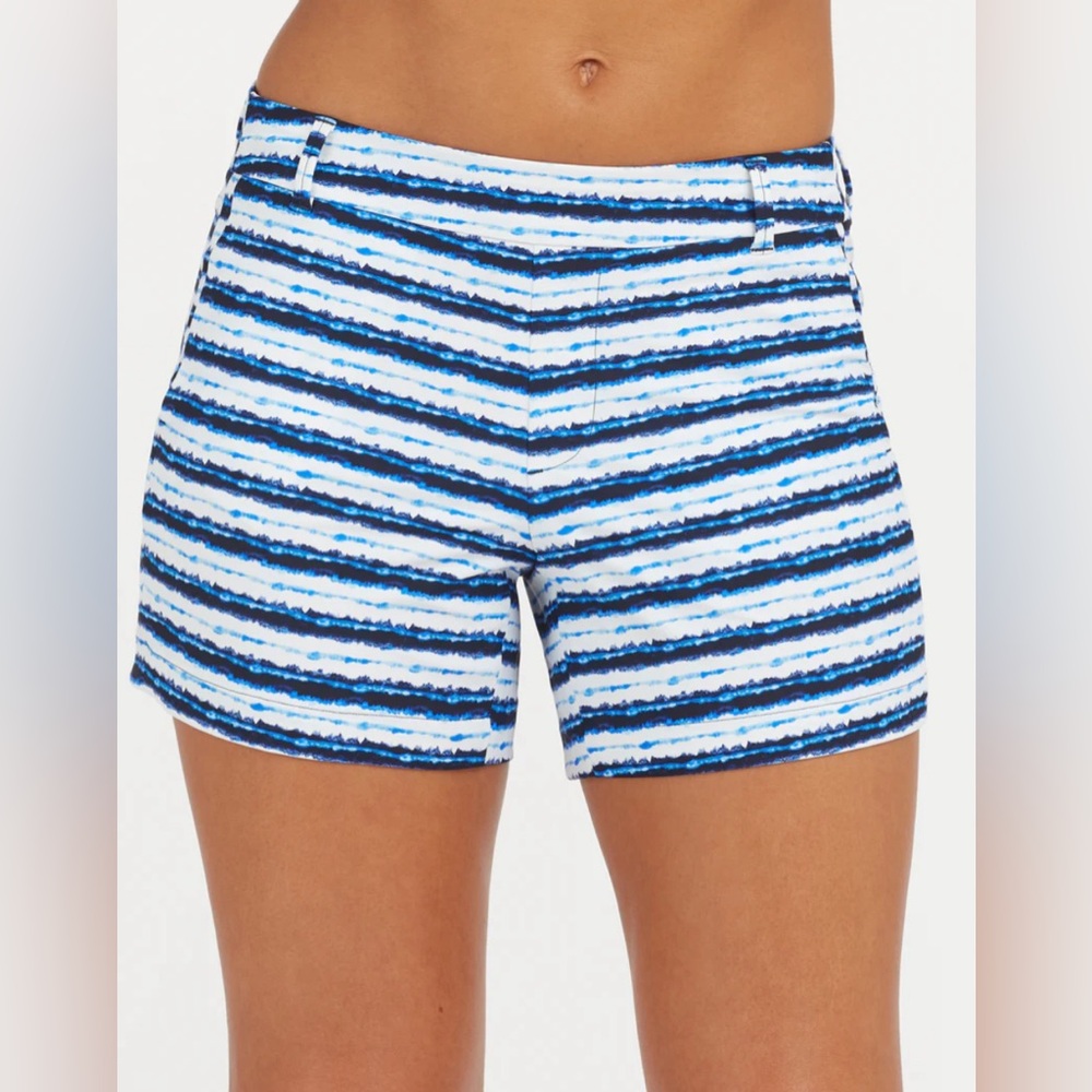 SPANX Blue and White Striped Athletic Shorts